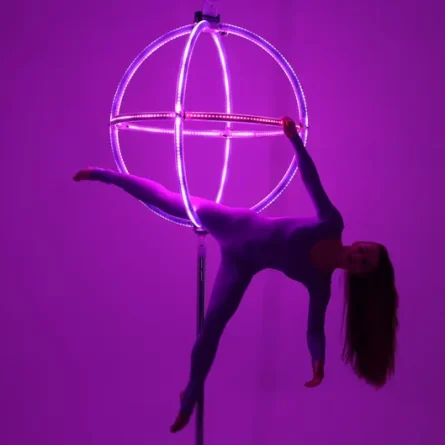 LED Lyra Sphere for xpole xstage – 3 Circles - Collapsible Aerial Hoop "aerial pole, aerial hoop, aerial dance, circus, aerial silk, aerial fitness, aerial arts, aerial gymnastics, aerial hammock, circus equipment, circus gear, performance equipment, aerial apparatus, flying trapeze, dance pole"