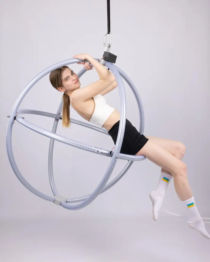 LED Lyra Sphere – 3 Circles - Collapsible Aerial Hoop with Bluetooth-Controlled Pixel LEDs